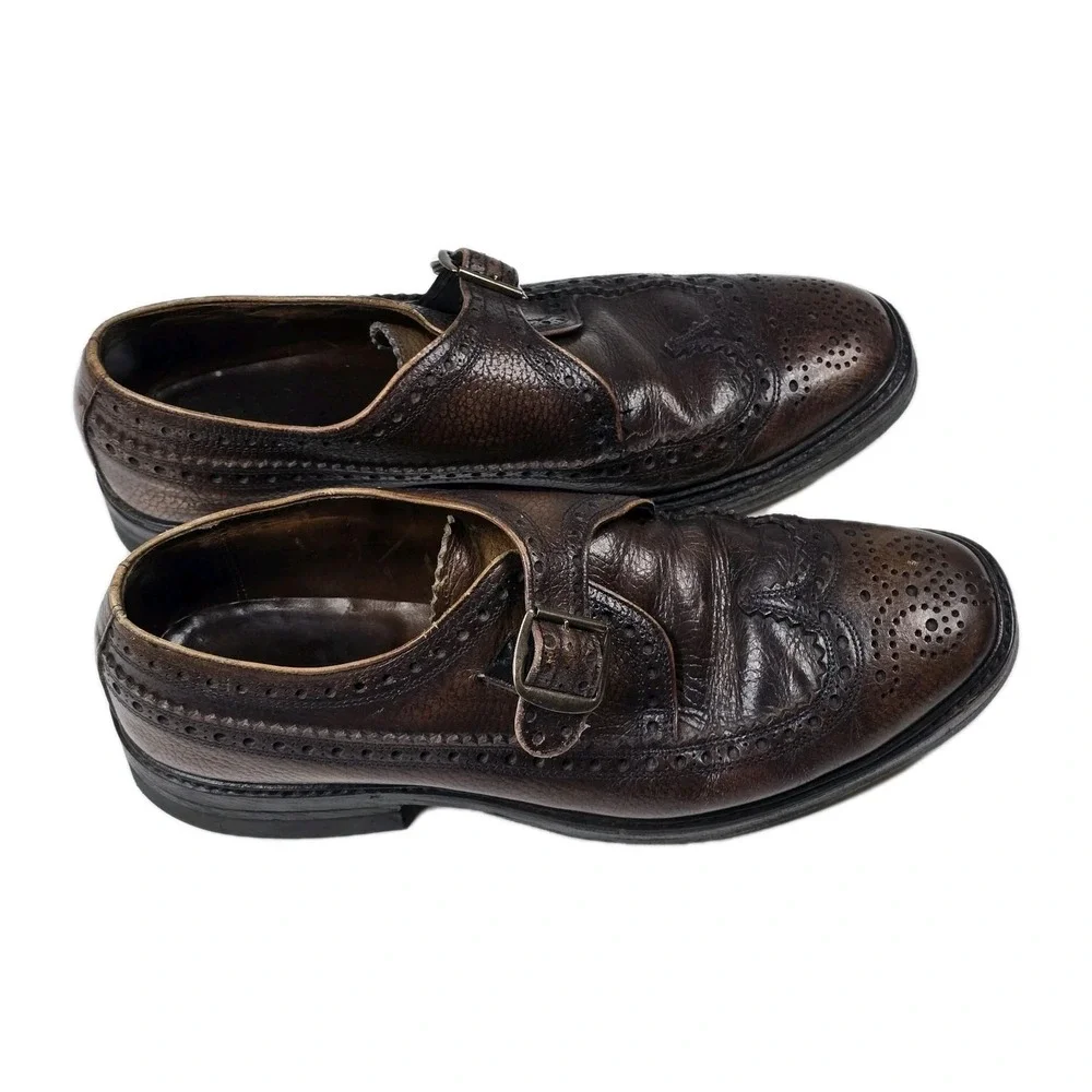 Vintage Florsheim Imperial Monk Strap‎ Shoes 11 D Brown Leather Wingtip Brogue